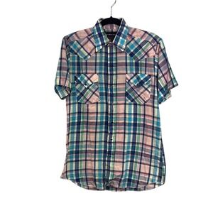 Vintage 90s Panhandle Slim Men's Western Style Buttons Up Plaid Shirt Size L